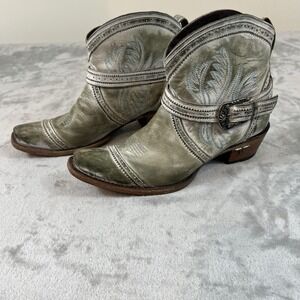 Lane Boots Womens Size 9 Green Leather Western Ankle Buckle Ballyhoo Booties